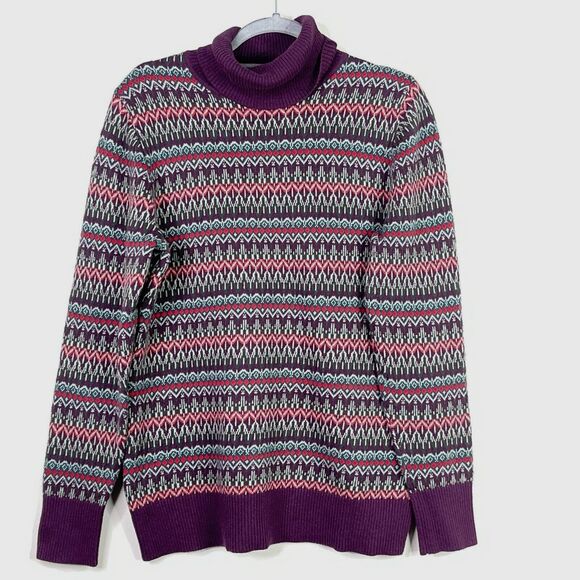 L.L . Bean Cotton Cashmere Fair Isle Turtleneck Sweater Size Medium - Picture 1 of 6